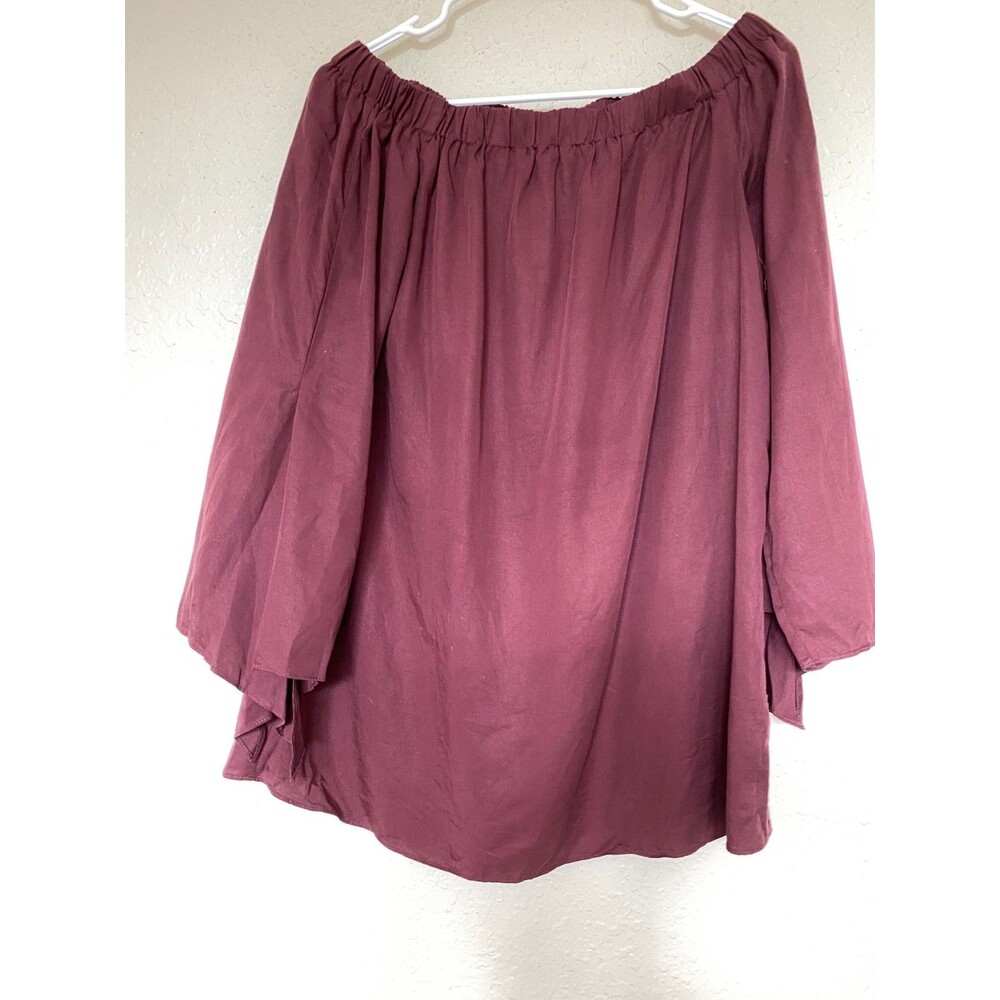 Do+Be Top Womens Medium Burgundy Off The Shoulder Bohemian Blouse Fairy